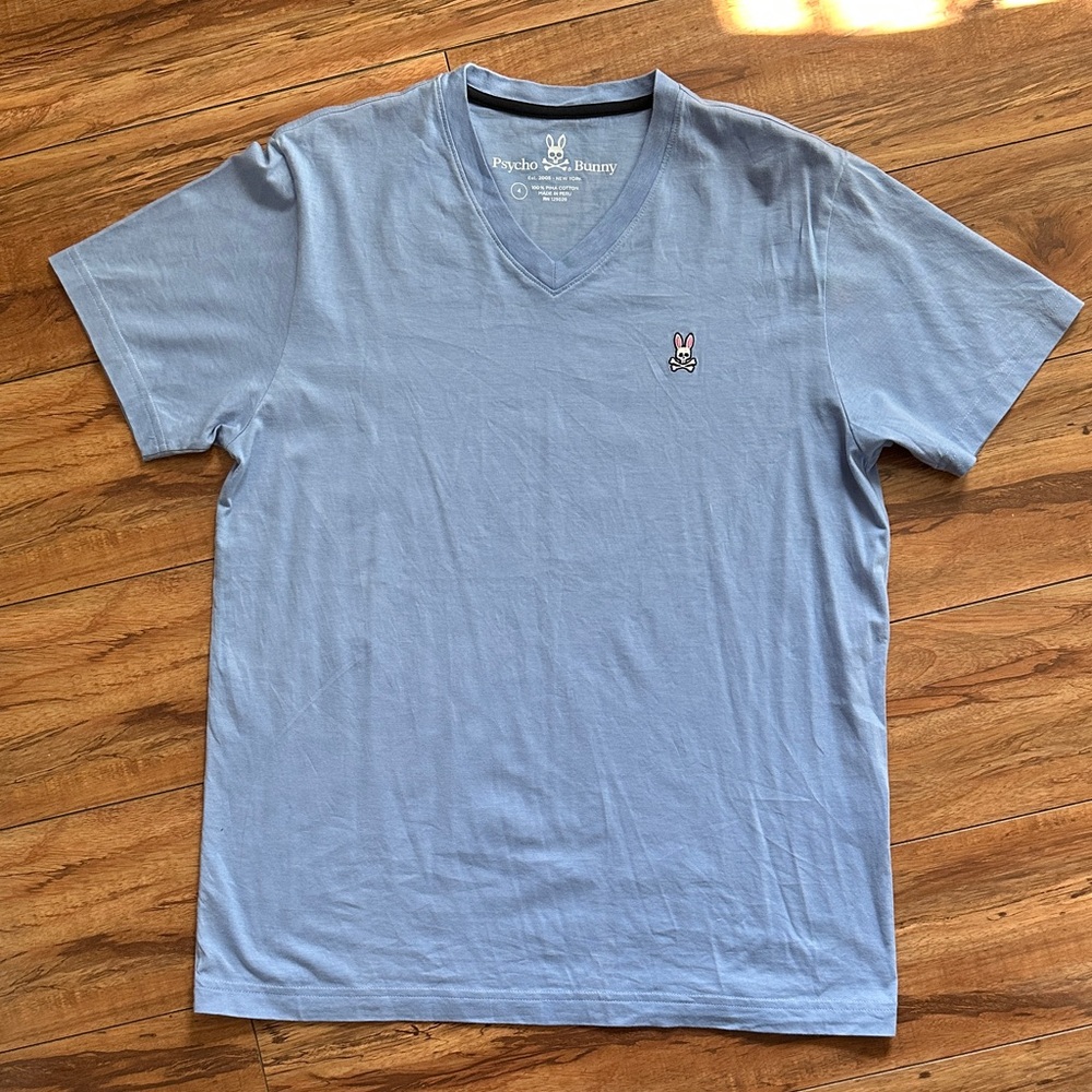 Psycho Bunny Men's Light Blue V-Neck Tee